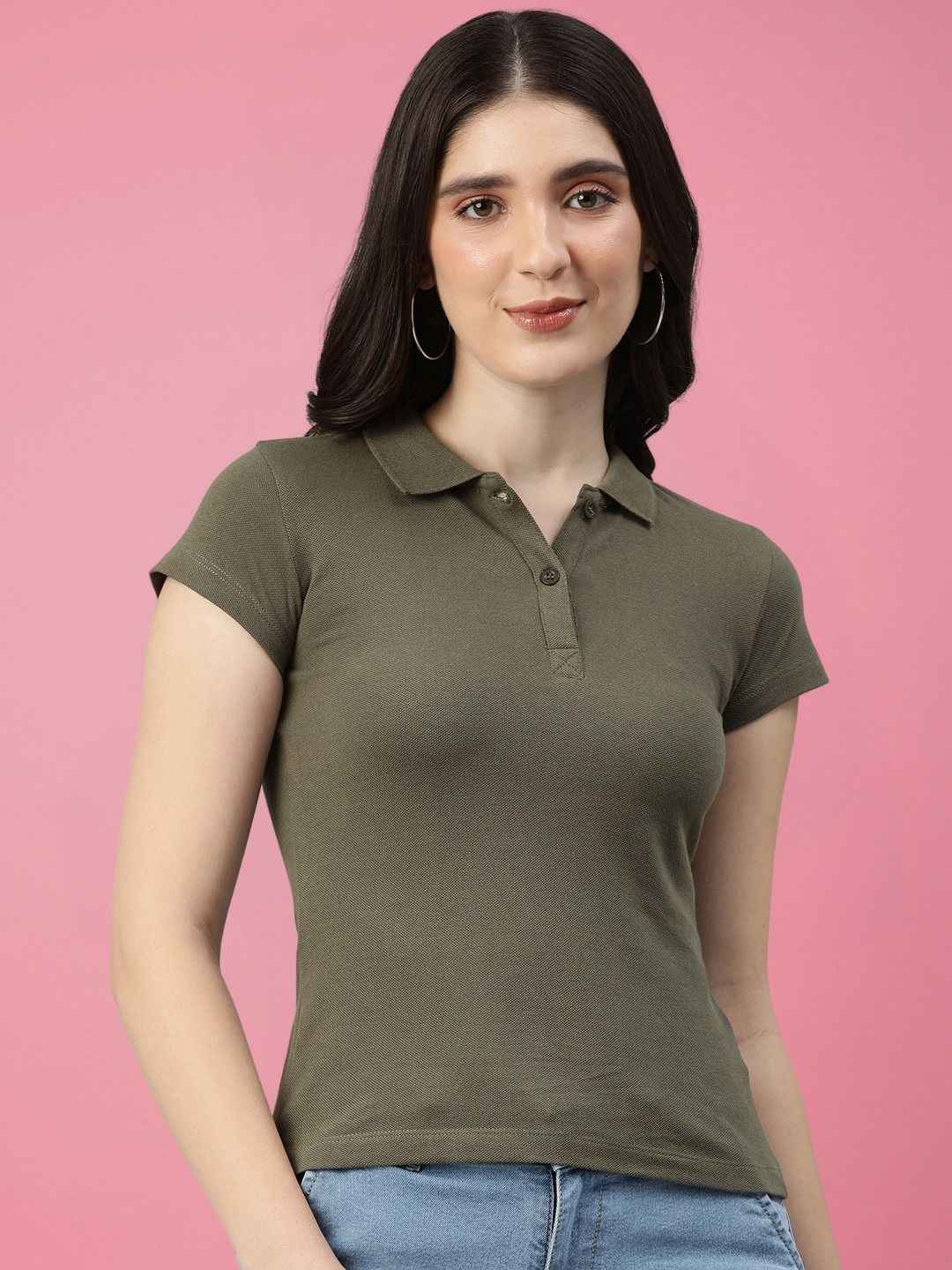 Blue Slim Fit Polo Collar Short Sleeves Cotton Women's T-Shirt by Being Human Clothing