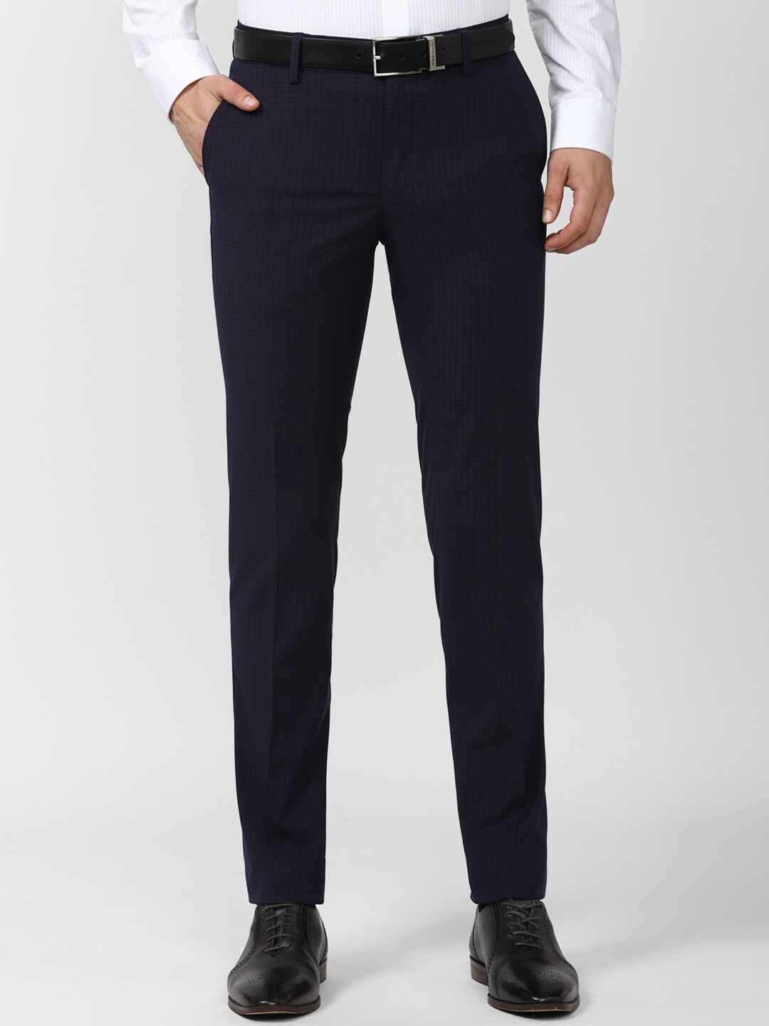 Buy Peter England Elite Men Navy Blue Slim Fit Trousers - Trousers for ...