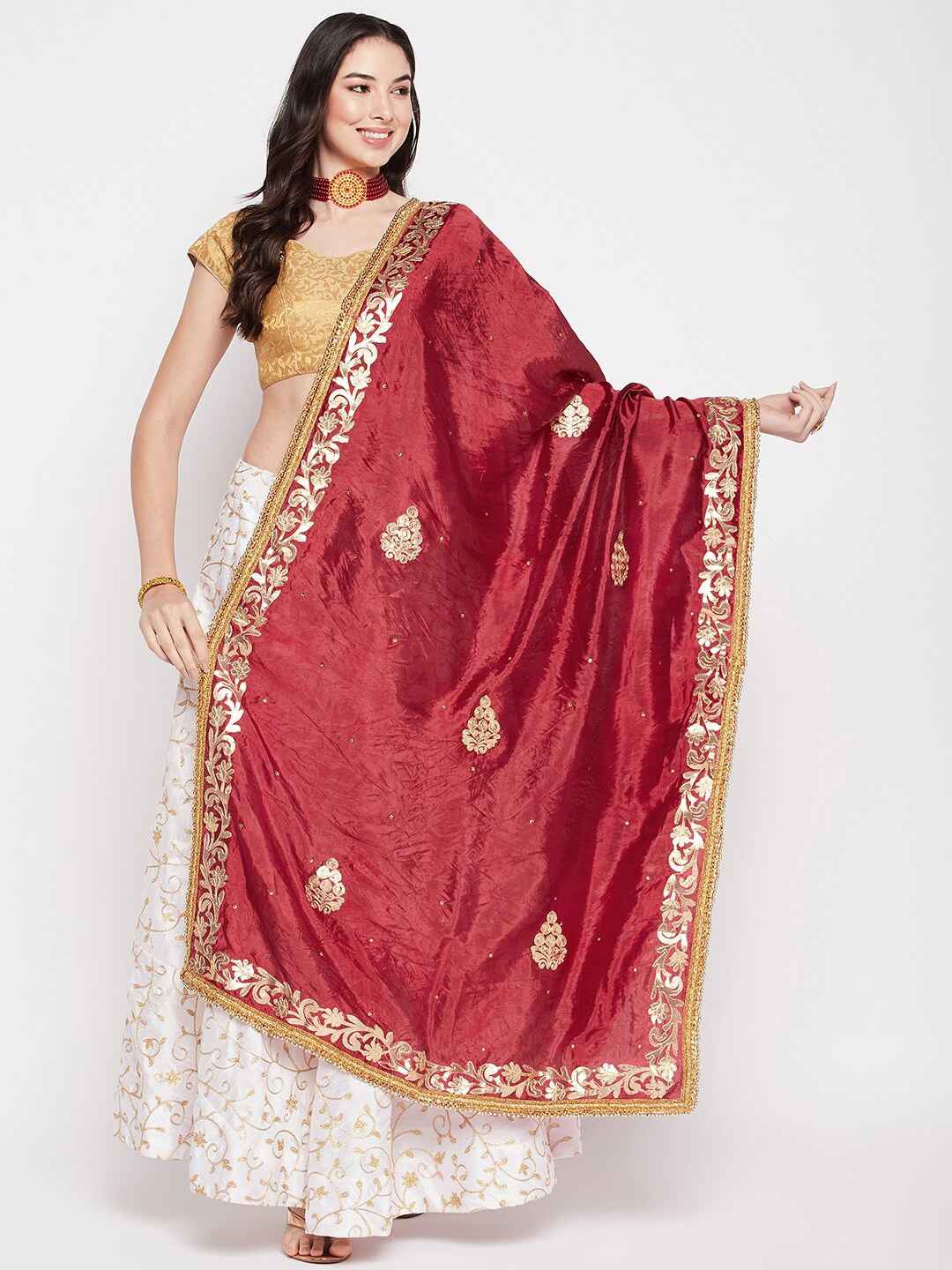 Maroon Gotta Patti Silk Blend Dupatta
