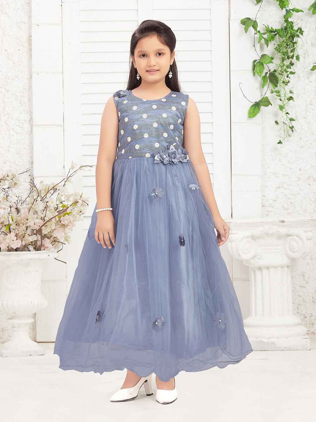 Girls Color Block Round Neck Maxi Dress