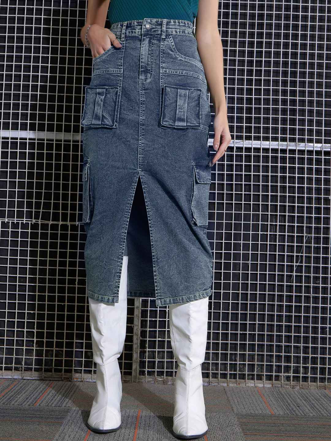 DENIM CARGO PENCIL SKIRT