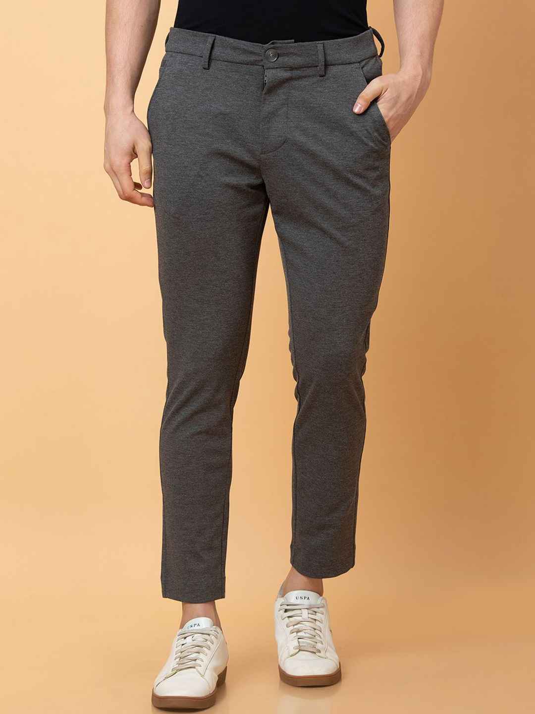 Grey Regular Fit Chinos For Men By Being Human Clothing