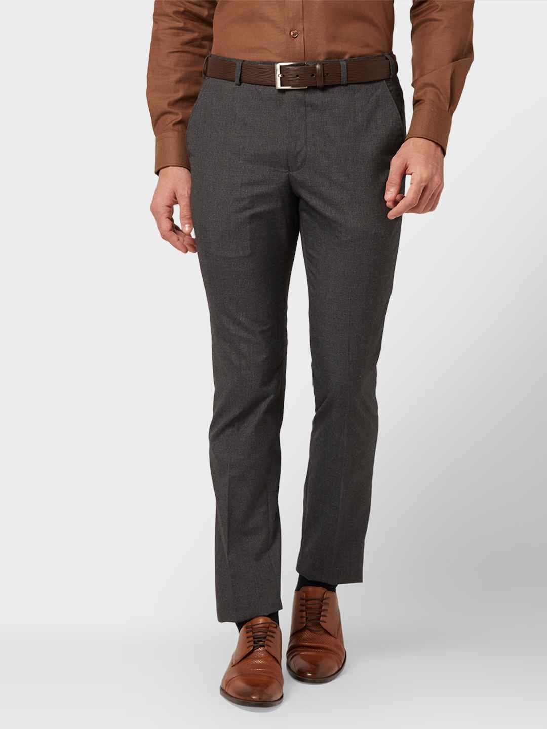 Buy Park Avenue Men Grey Slim Fit Solid Formal Trousers - Trousers for ...