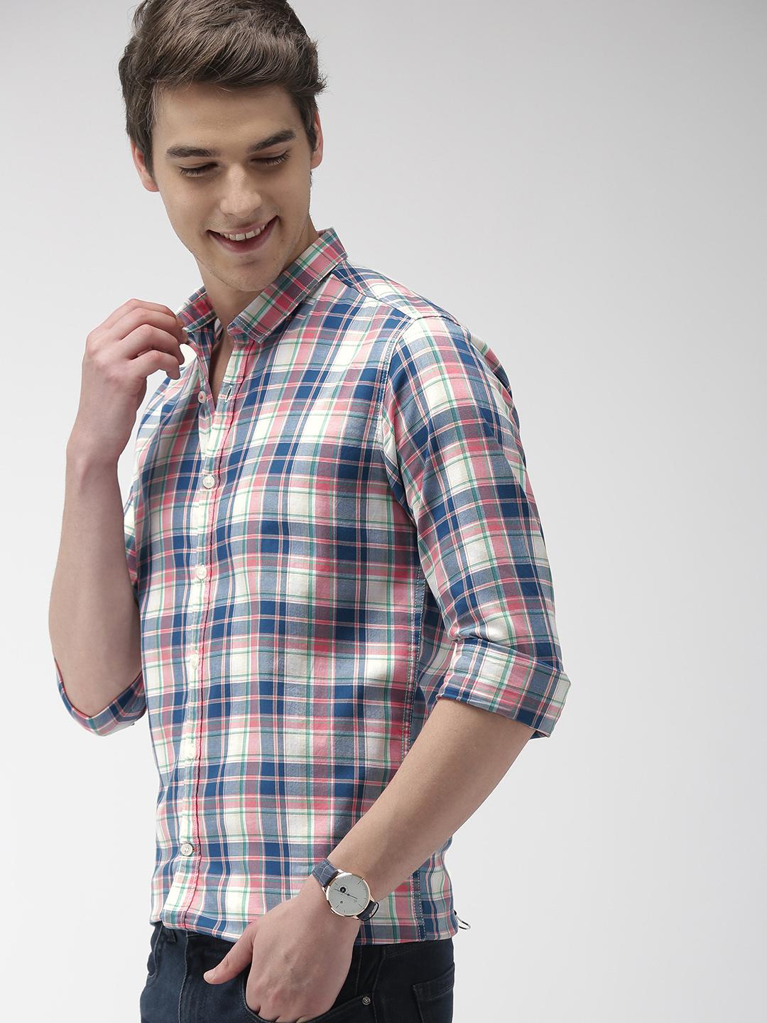 Mast & Harbour Men Pink & Blue Checked Casual Shirt
