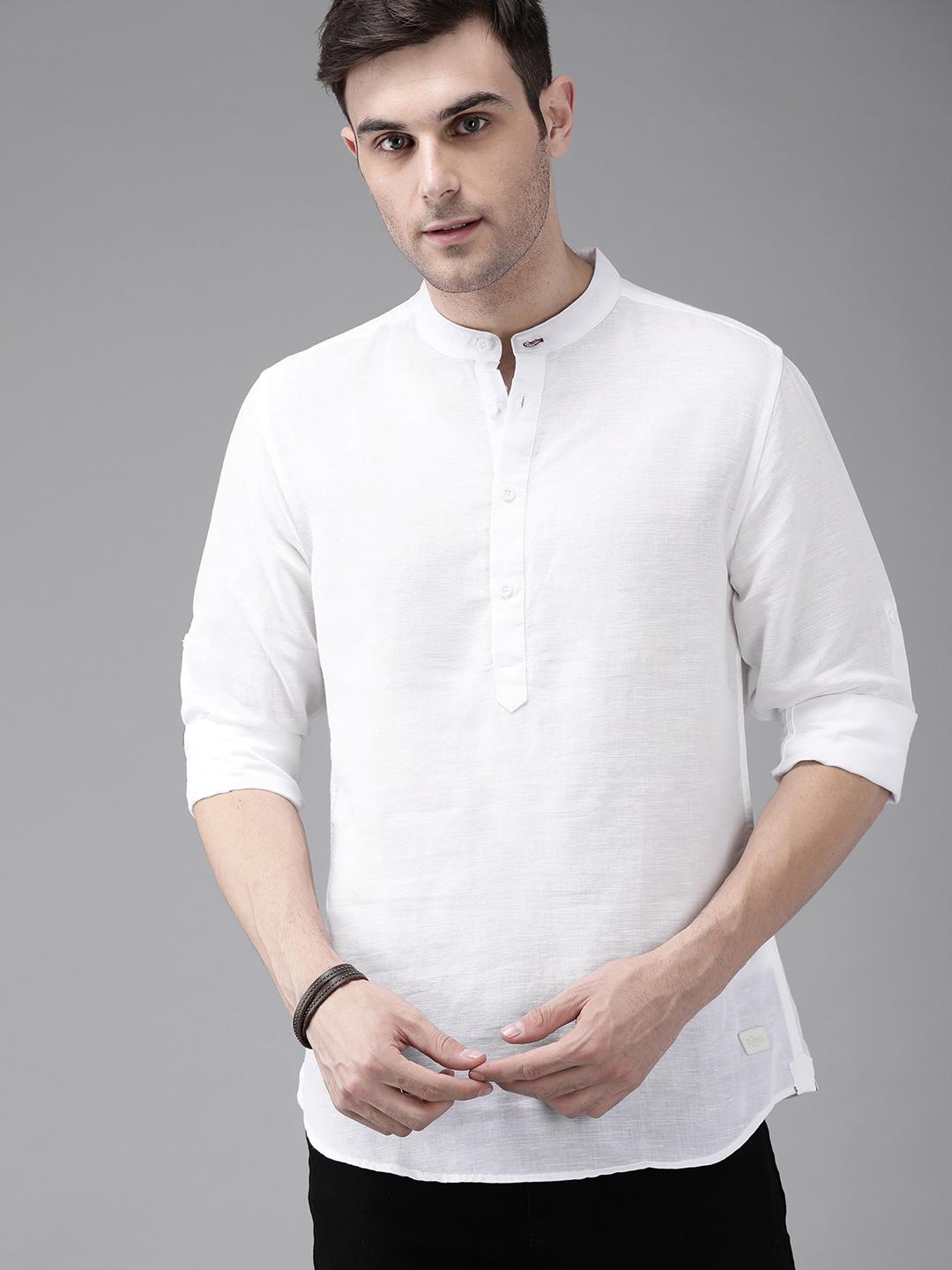 The Roadster Lifestyle Co Men White Cotton Linen Solid Casual Shirt