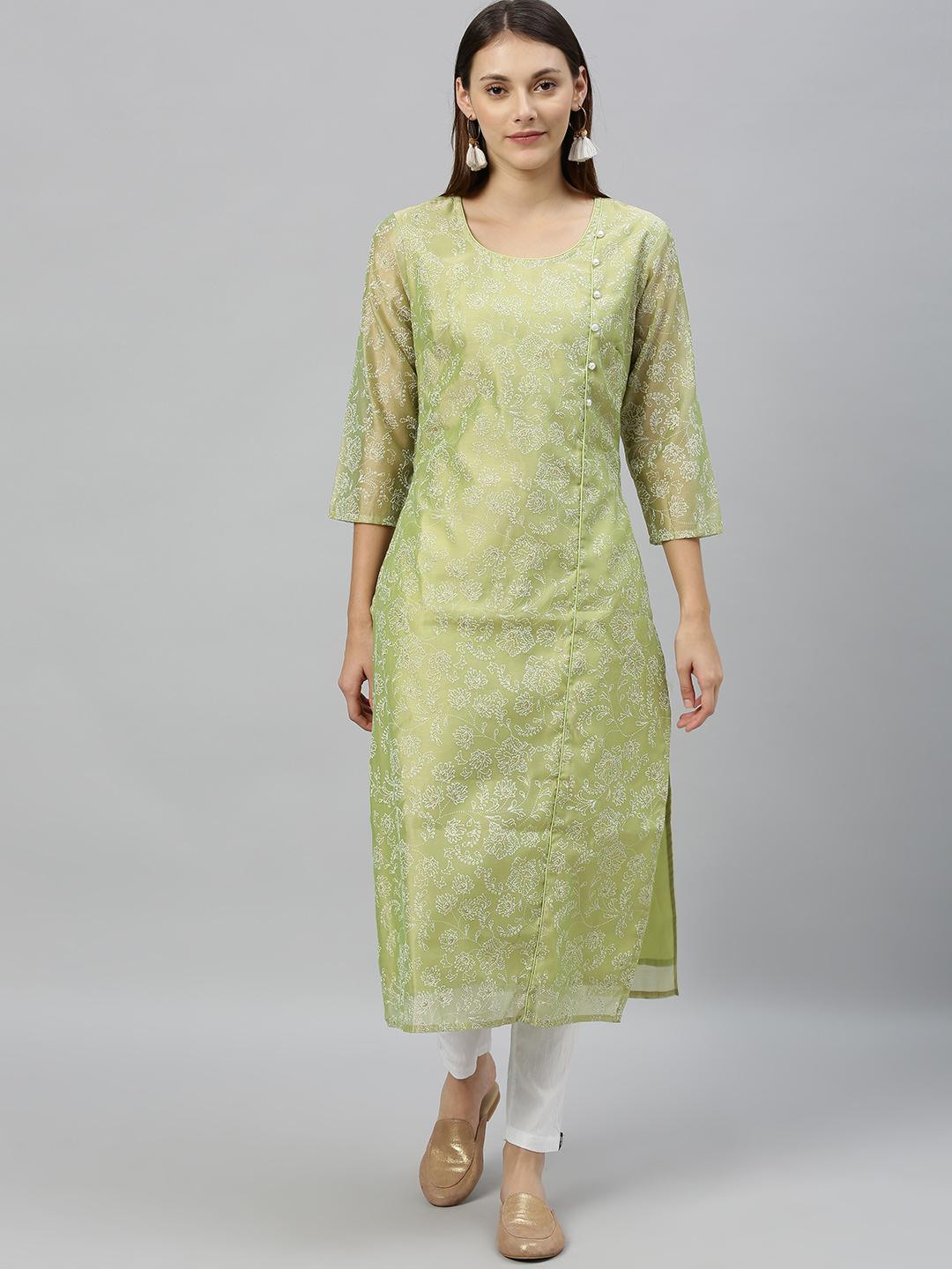 Women's Straight Sea Green Solid Kurta