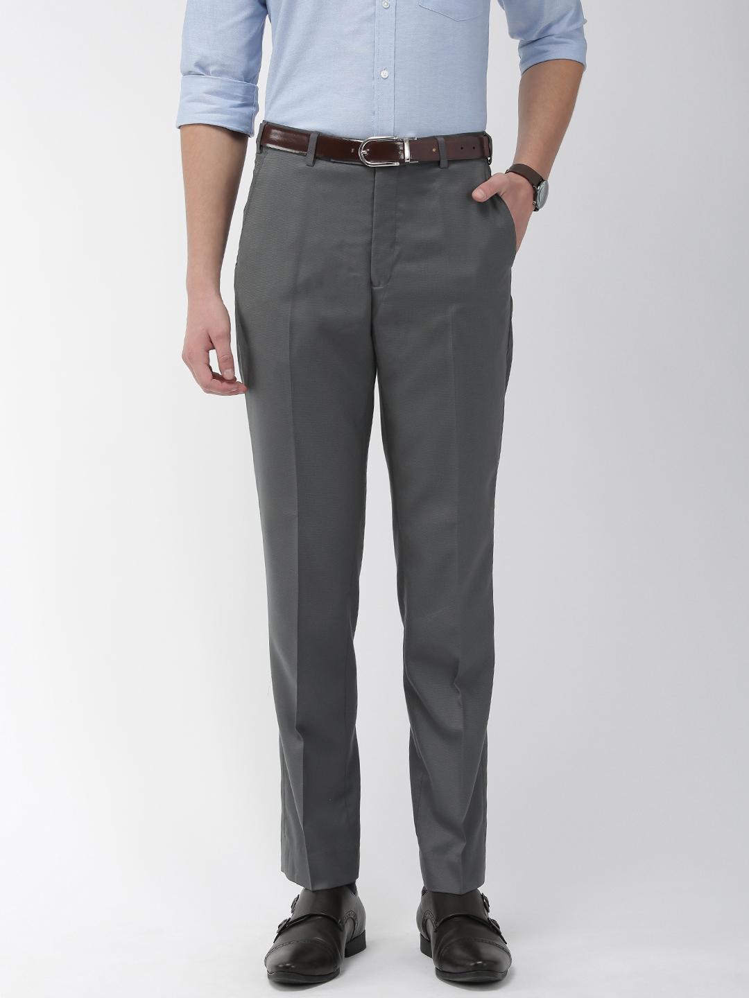 Buy Park Avenue Men Grey Smart Fit Solid Regular Trousers - Trousers ...