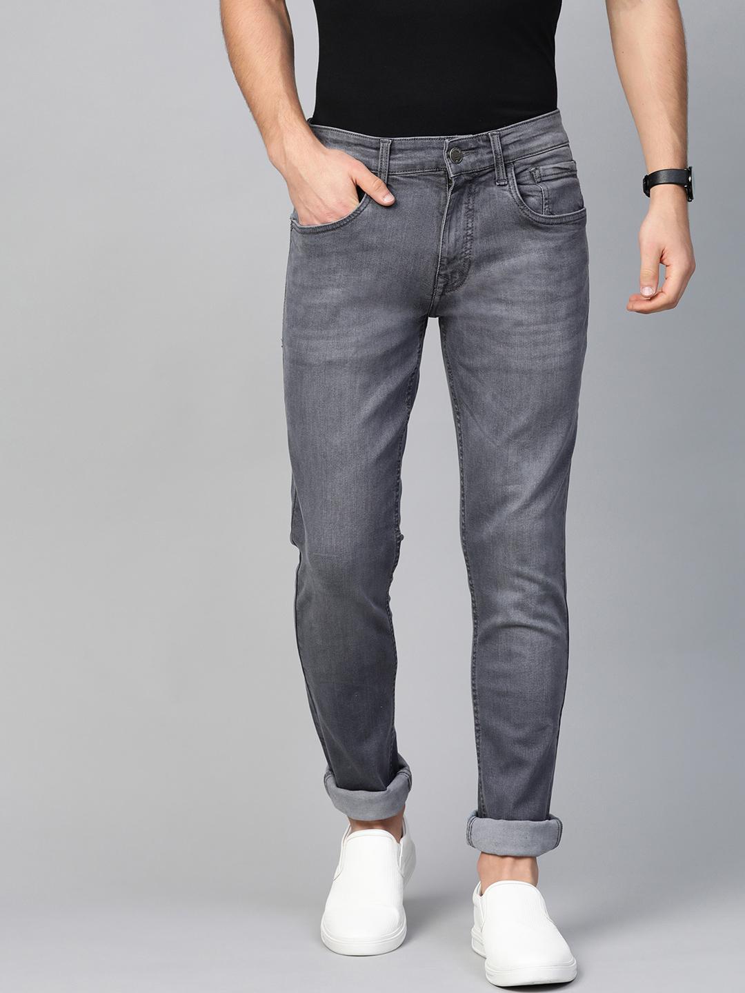 WROGN Men Grey Slim Fit Mid-Rise Clean Look Stretchable Jeans