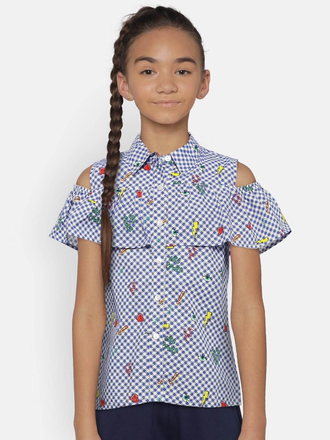 Nautinati Girls Turquoise Blue White Printed Top With Shorts main image 0