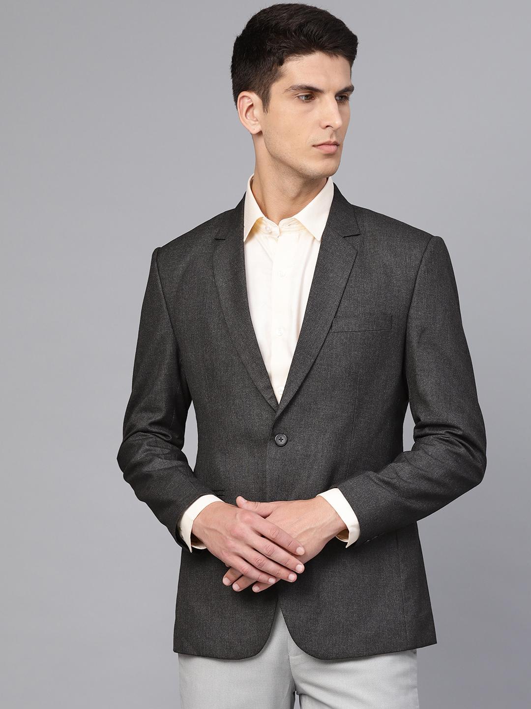 MANQ Men Charcoal Grey Slim Fit Blazer - Image 1