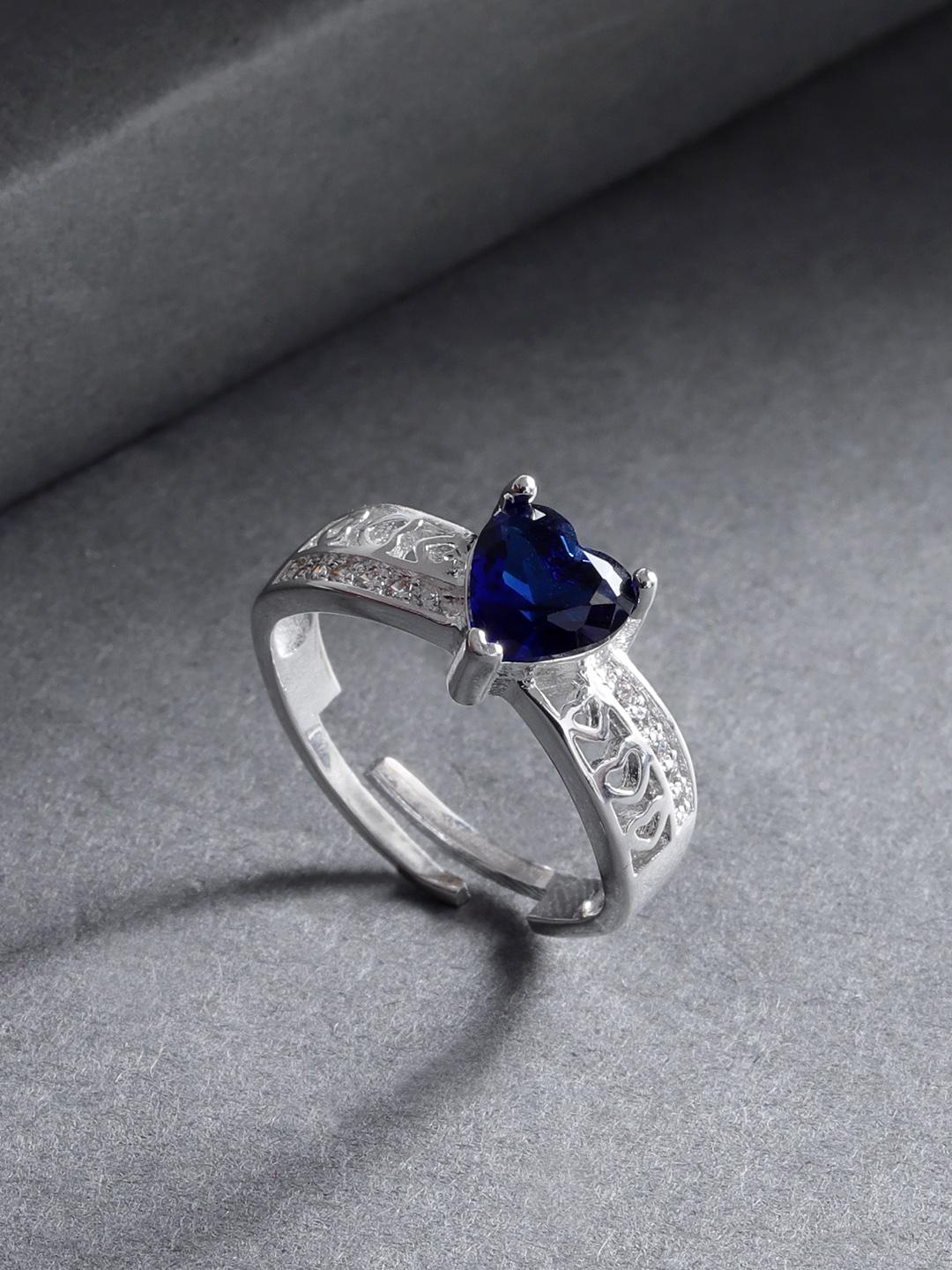 Buy Jewels Galaxy Navy Blue Silver Plated Stone Studded Handcrafted Adjustable Finger Ring - - Accessories for Women