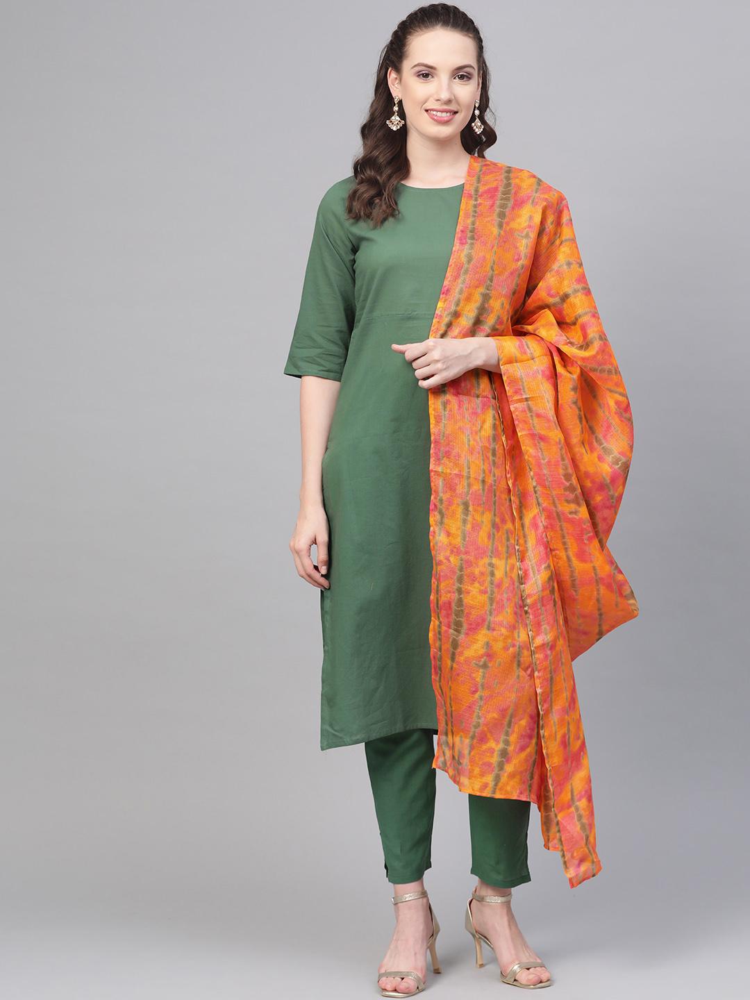 Women Green Solid Kurta Set