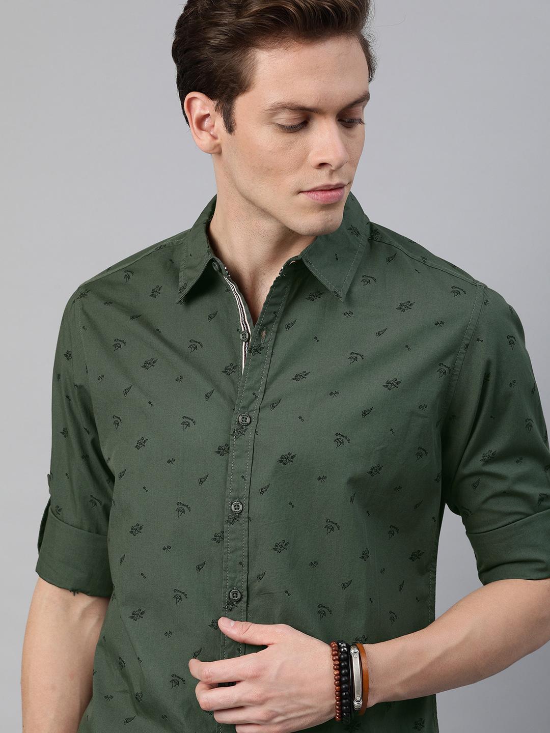 The Roadster Lifestyle Co Men Olive Green & Black Regular Fit Printed  Casual Shirt