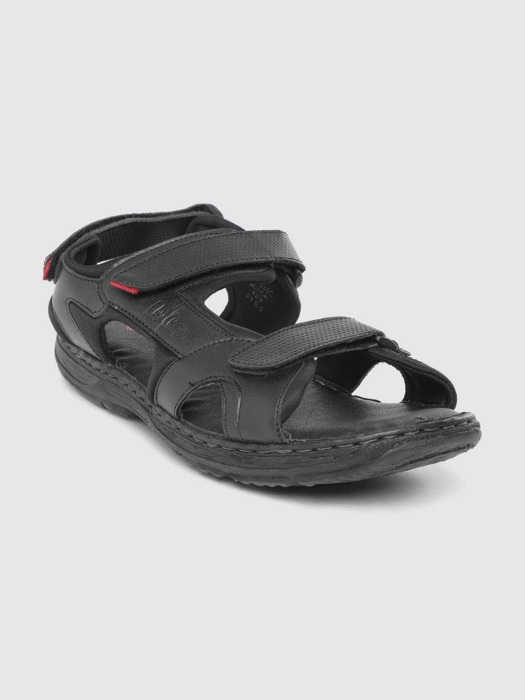 Buy Lee Cooper Men Black Solid Leather Comfort Sandals - Sandals for ...