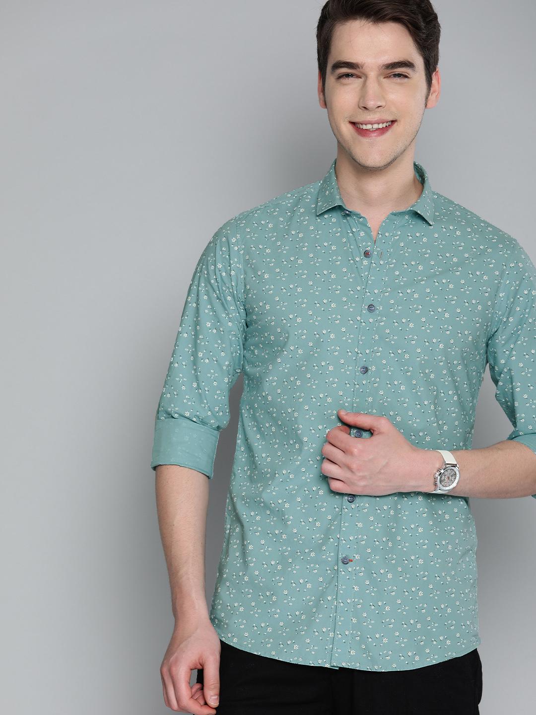 Mast & Harbour Men Sea Green & White Printed Pure Cotton Casual Shirt
