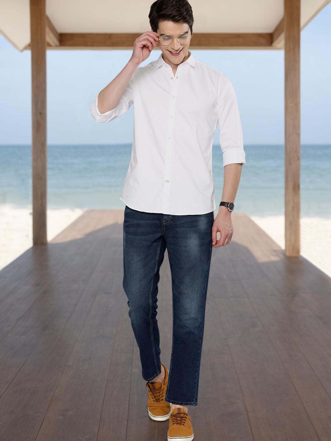 Mast & Harbour Men White Regular Fit Solid Casual Shirt
