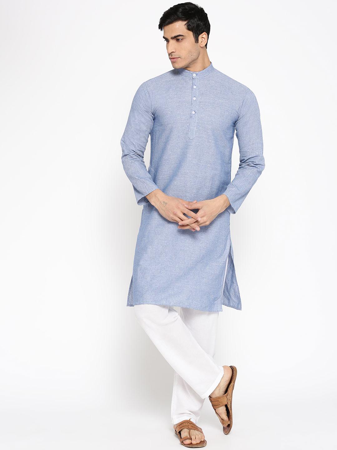 Vastraa Fusion Men's Solid Cotton Solid Kurt