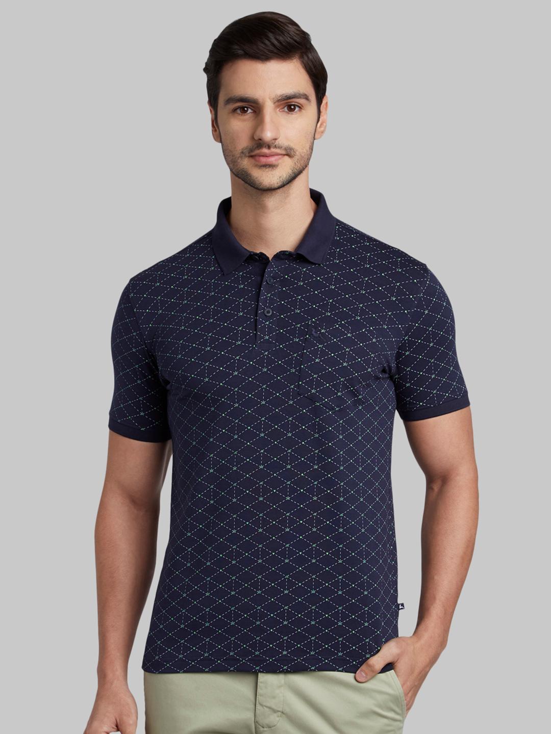 Buy Parx Men Navy Blue & White Printed Polo Collar T Shirt - Tshirts ...