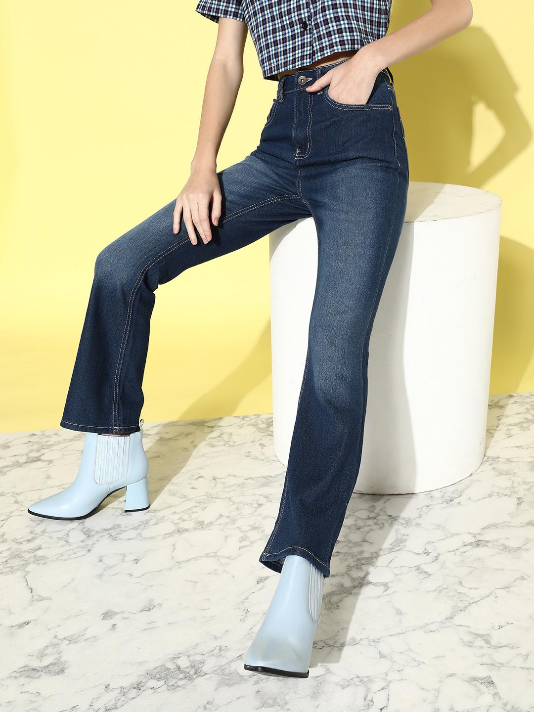 Women's Navy Blue Slim Fit High-Rise Light Fade Stretchable Cotton Jeans