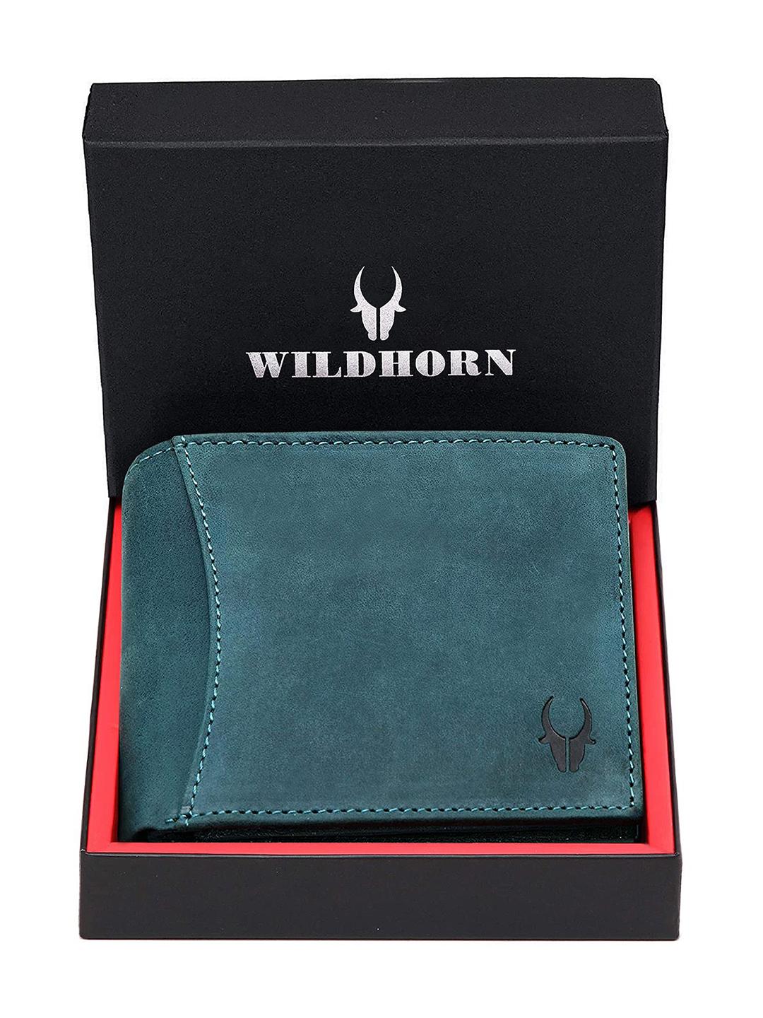 Buy WildHorn Men Teal Solid RFID Protected Leather Two Fold Wallet -  - Accessories for Men