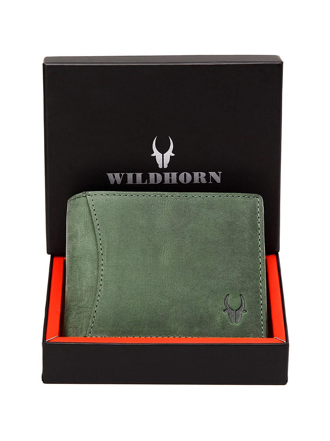 Buy WildHorn Men Green Solid RFID Protected Leather Two Fold Wallet - - Accessories for Men