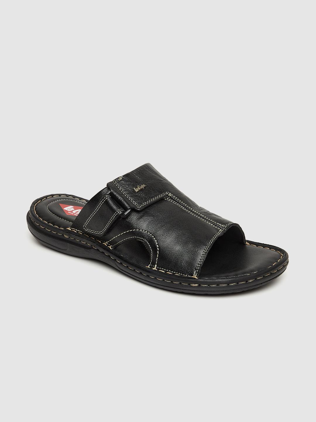 Buy Lee Cooper Men Black Leather Comfort Sandals - Sandals for Men ...