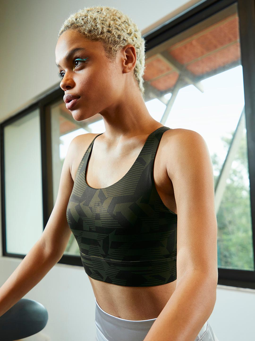 Buy HRX By Hrithik Roshan Olive Green & Black Abstract Bra - Bra for ...