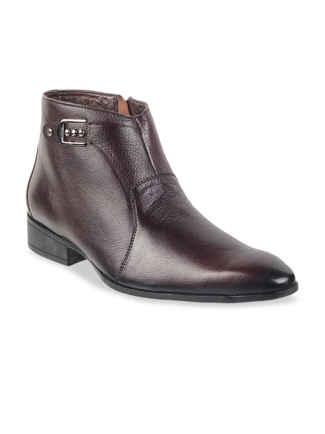 Buy Metro Men Brown Solid Mid Top Leather Flat Boots - - Footwear for Men
