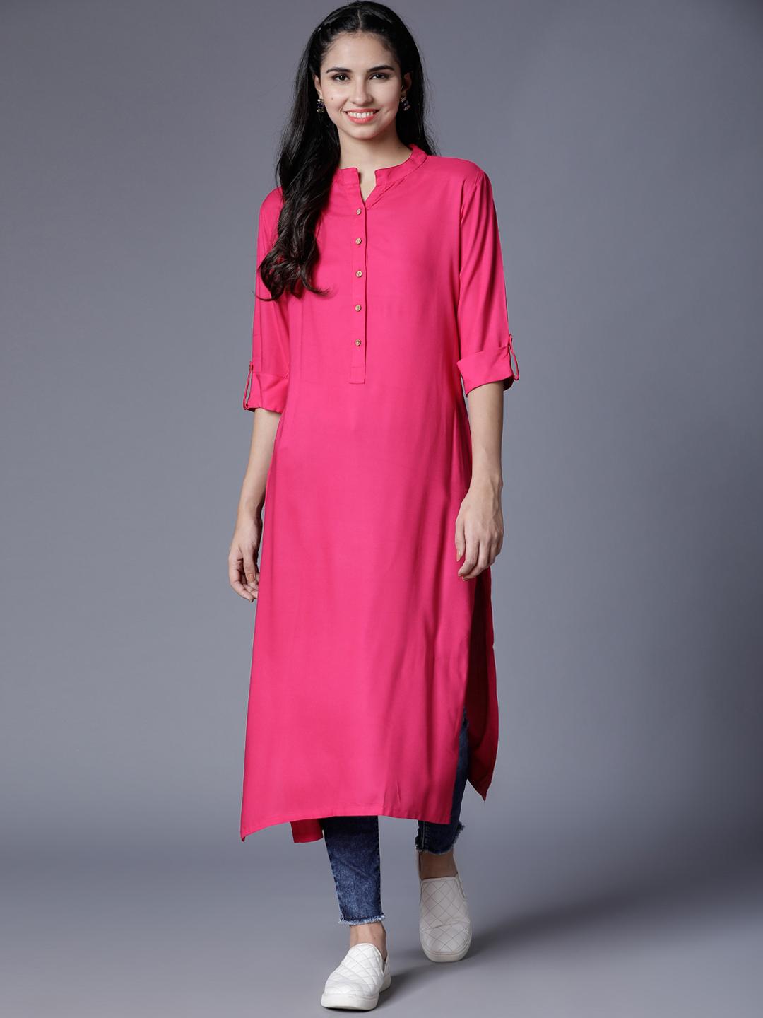 Women's Pink Solid Straight Kurta