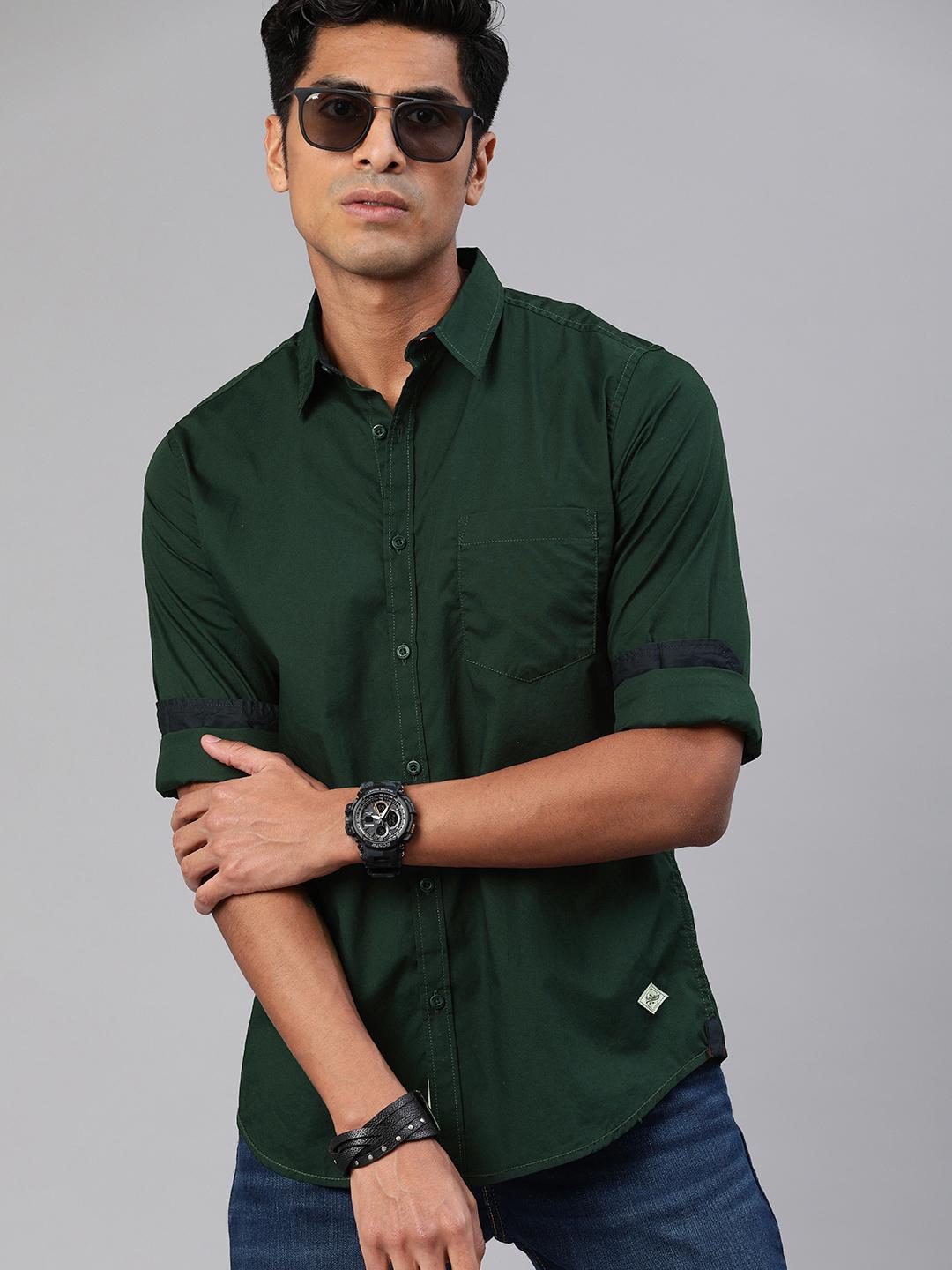 Roadster Men Teal Green Regular Fit Solid  Casual Shirt