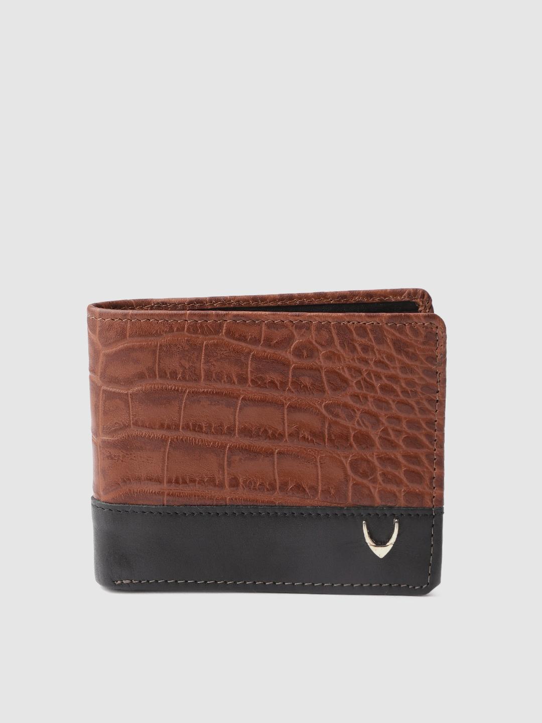 Buy Hidesign Men Brown & Black Croc Textured & Colourblocked Leather Two Fold Wallet -  - Accessories for Men