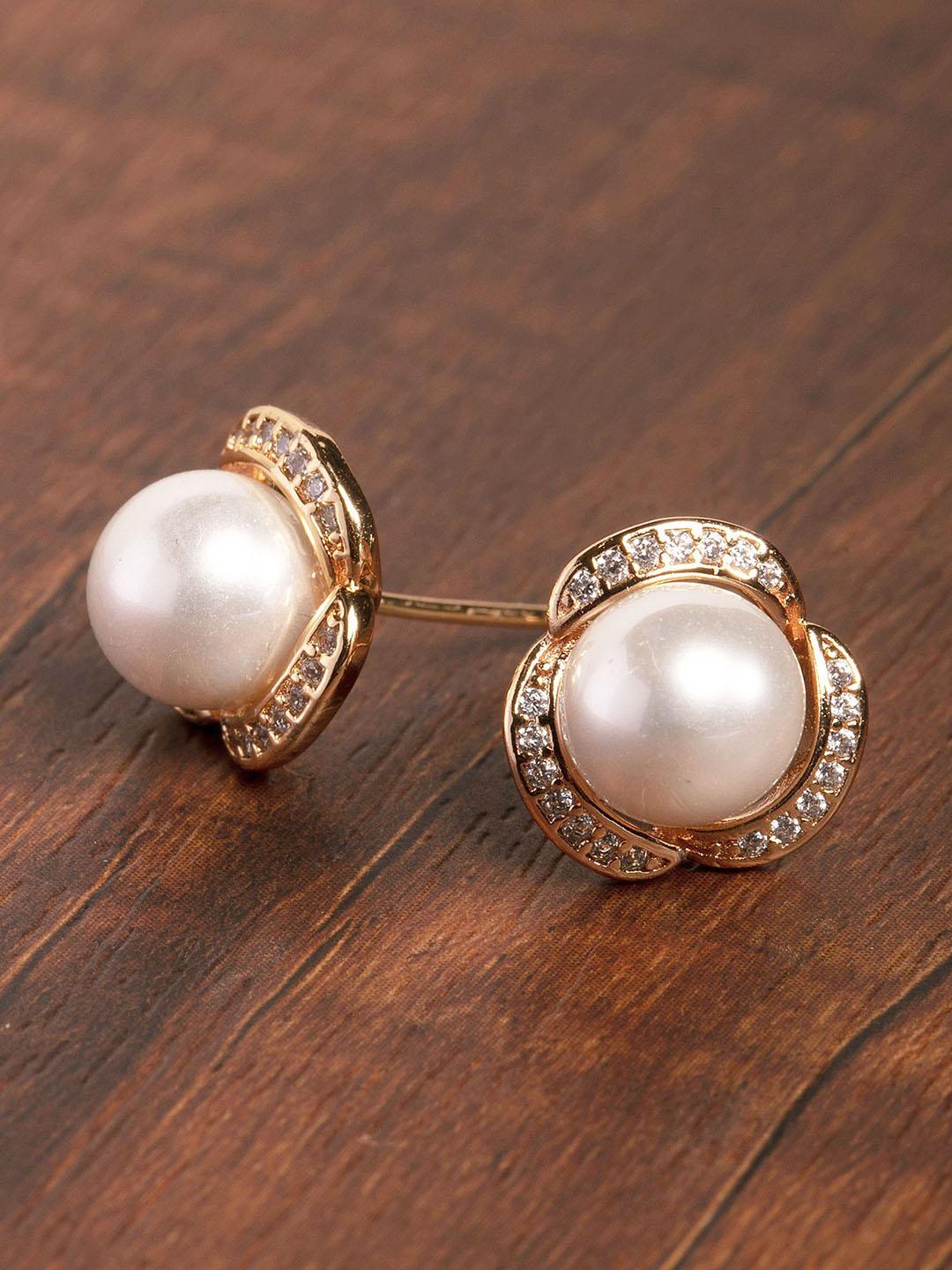 Buy Zaveri Pearls White Gold Plated Beaded Spherical CZ Studs -  - Accessories for Women