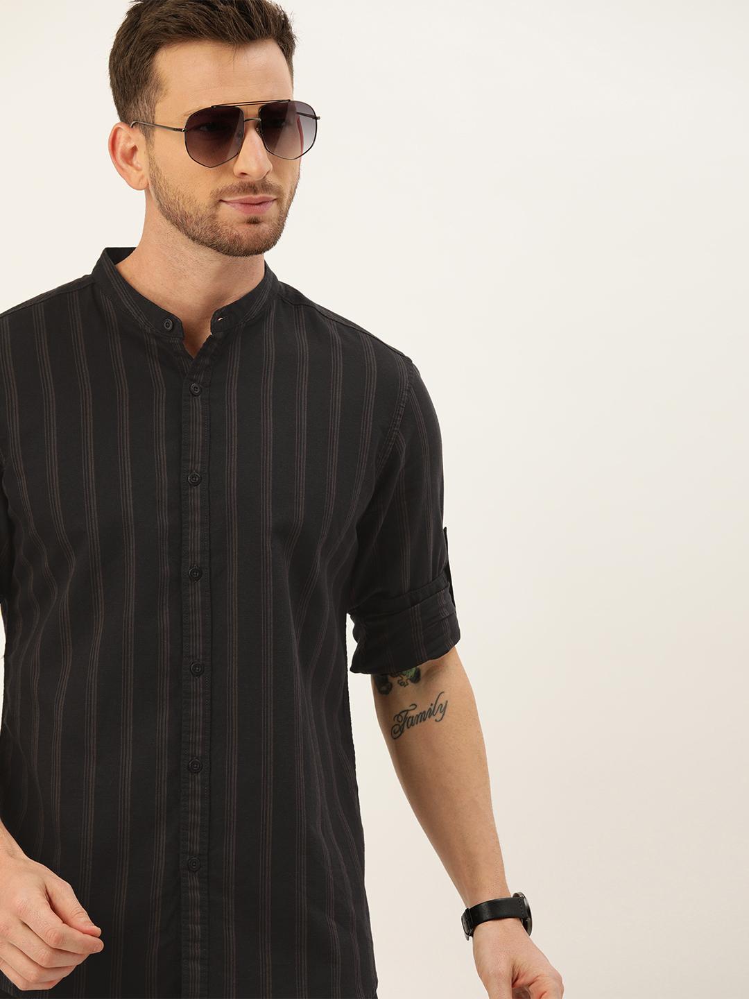 Moda Rapido Men Coffee Brown & Olive Green Slim Fit Striped Casual Shirt