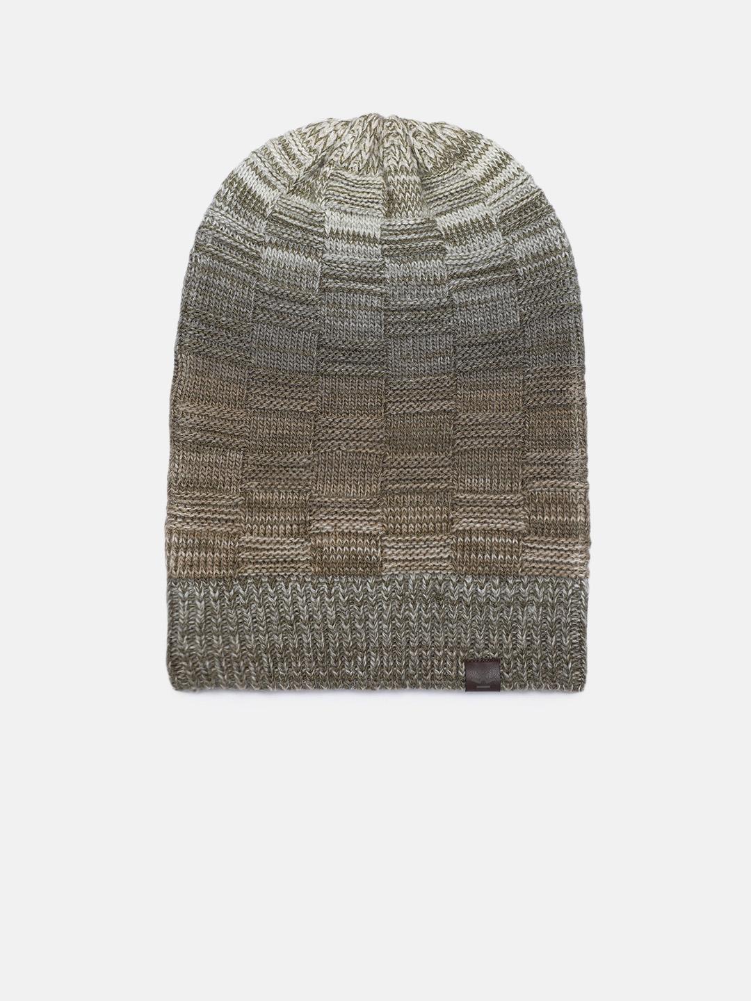 WROGN Unisex Beige Self Design Acrylic Beanie