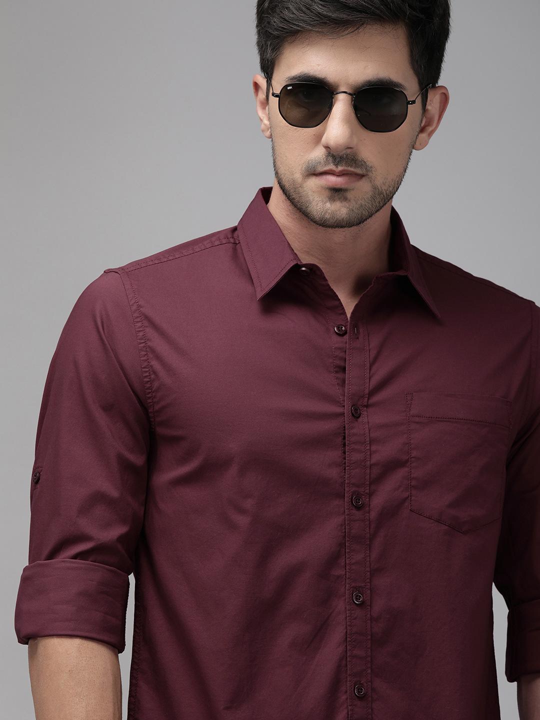 Roadster Men Burgundy Stretchable Casual Shirt
