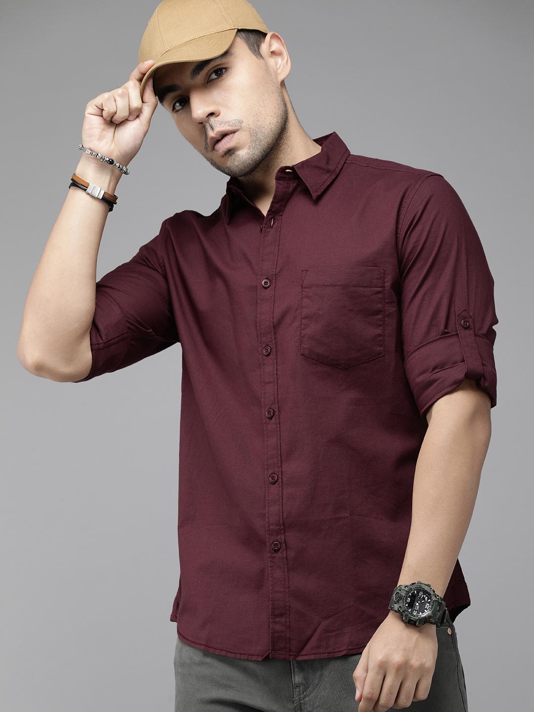 Buy Roadster Men Burgundy Regular Fit Solid Casual Shirt -  - Apparel for Men