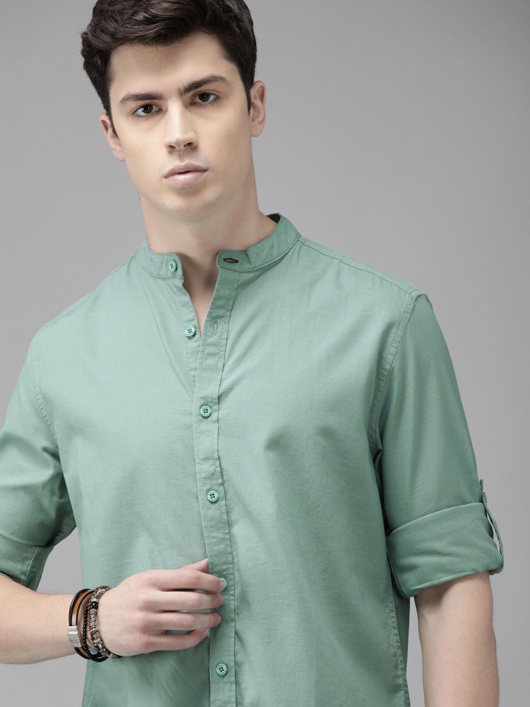 Roadster Men Green Regular Fit Solid Casual Sustainable Shirt