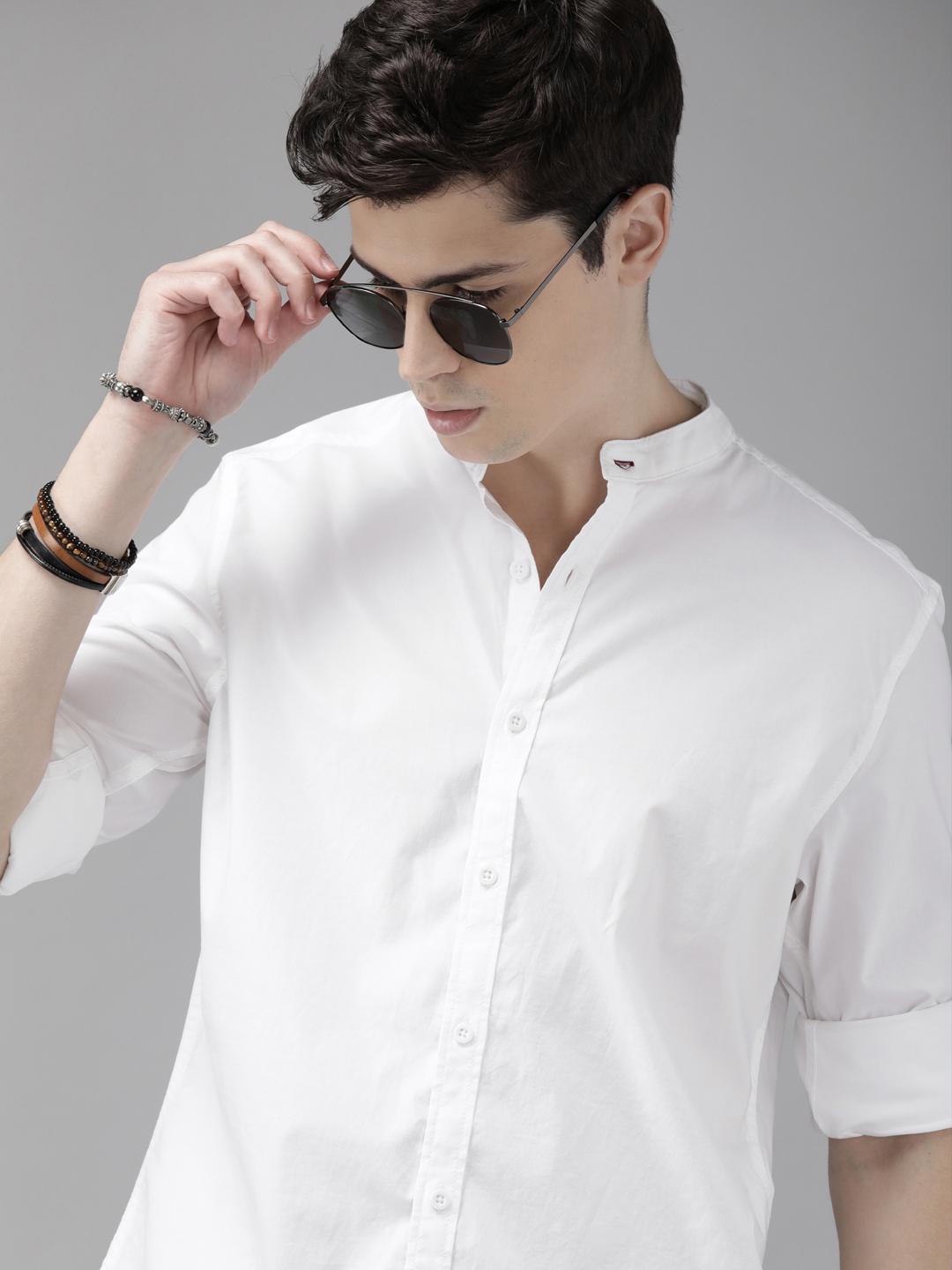 Roadster Men White Regular Fit Solid Casual Shirt