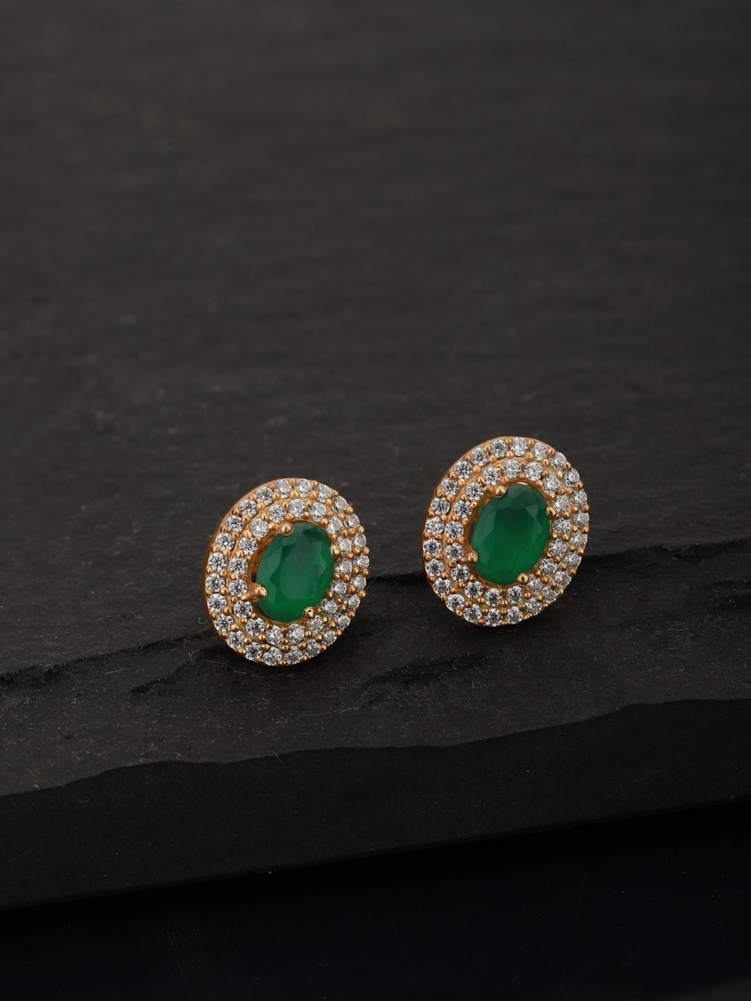 Buy Carlton London Green Gold Plated Oval Stone Studs -  - Accessories for Women