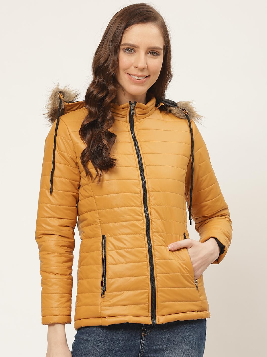 Deewa Women Mustard Yellow Solid Parka Jacket