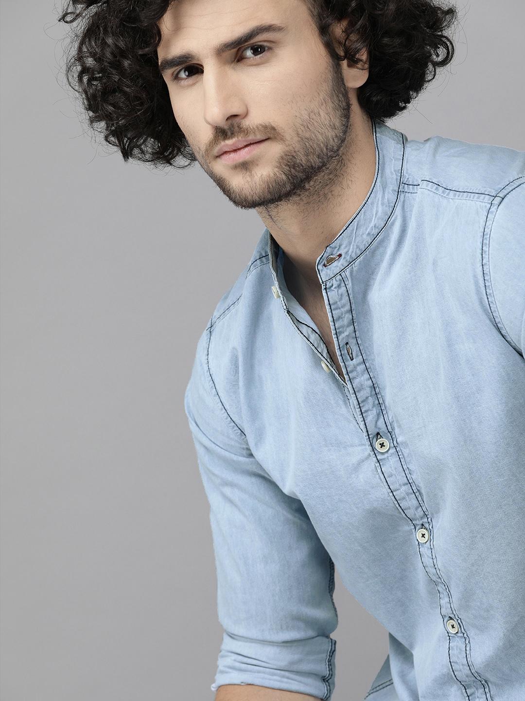 Roadster Men Blue Regular Fit Faded Casual Chambray Shirt