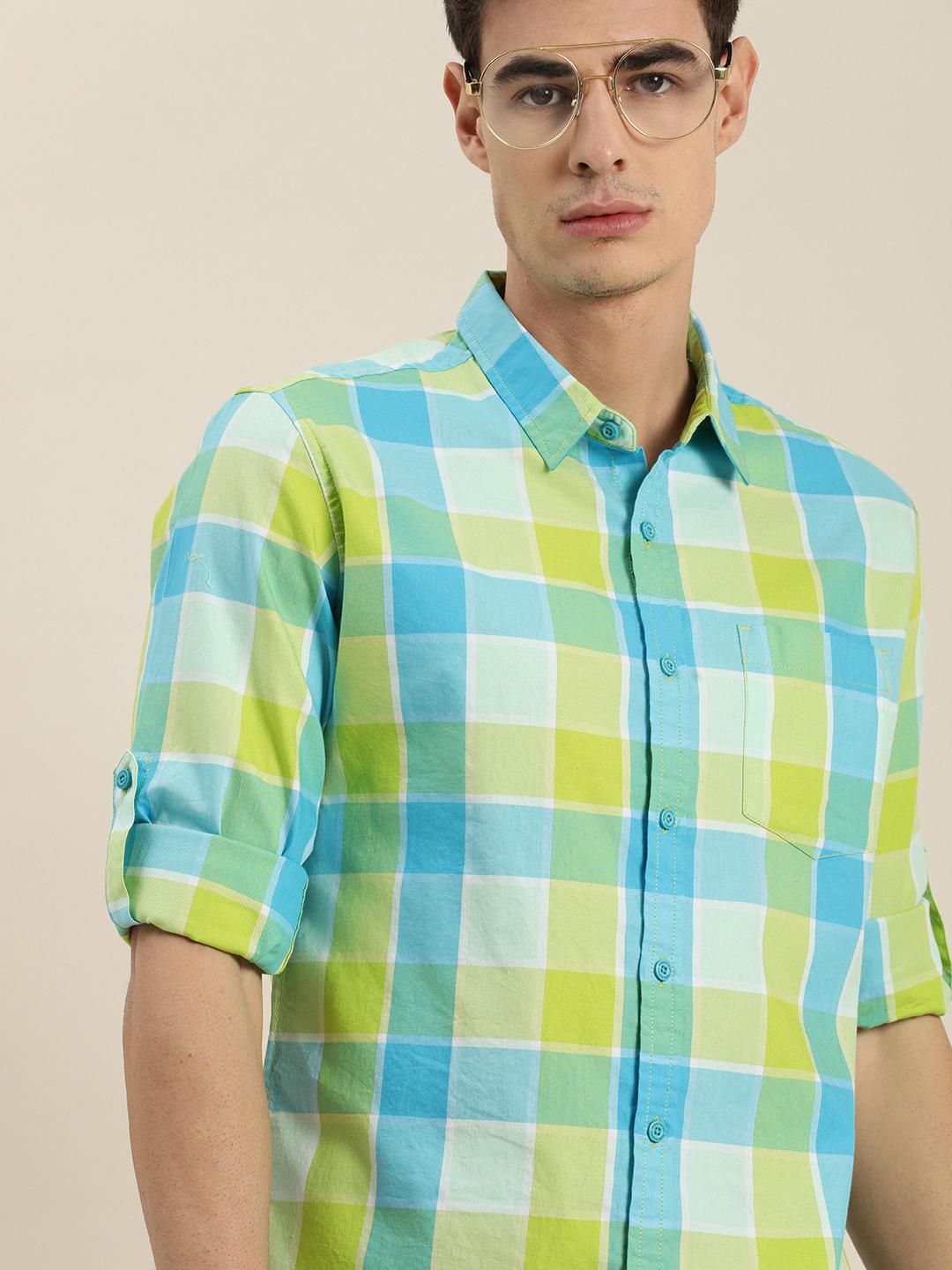 Moda Rapido Men Green & Blue Slim Fit Checked Casual Shirt