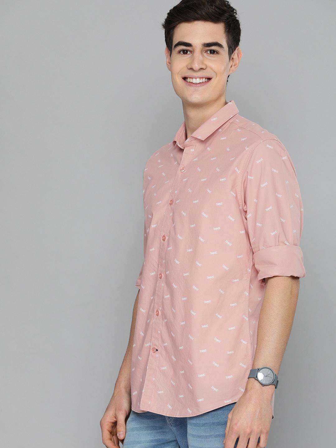 Mast & Harbour Men Pink & White Regular Fit Printed Casual Shirt