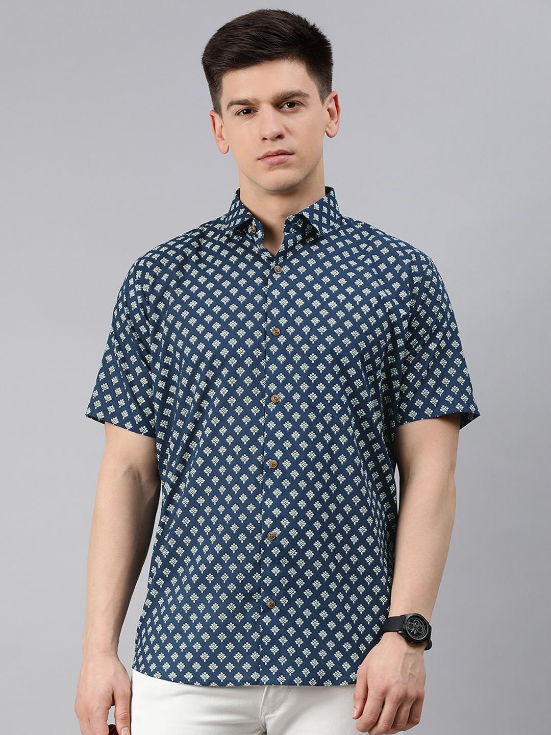 Millennial Men Turquoise Blue & Blue Cotton Full Sleeve Shirt For Men-Mmf0270