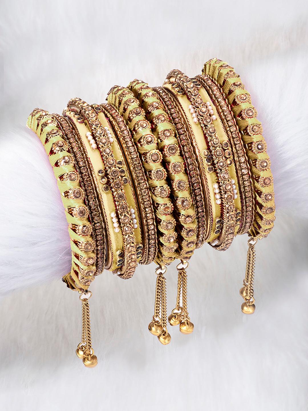 Buy Peora Women Gold Plated Embellished Chura Bangle Set - - Accessories for Women