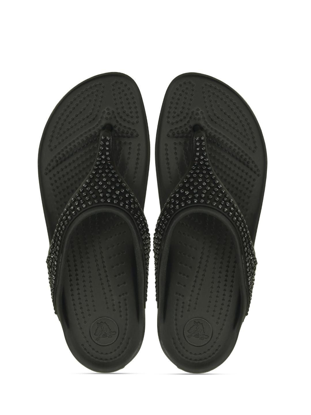 Buy Crocs Sloane Women Black Embellished Flatforms - Heels for Women ...