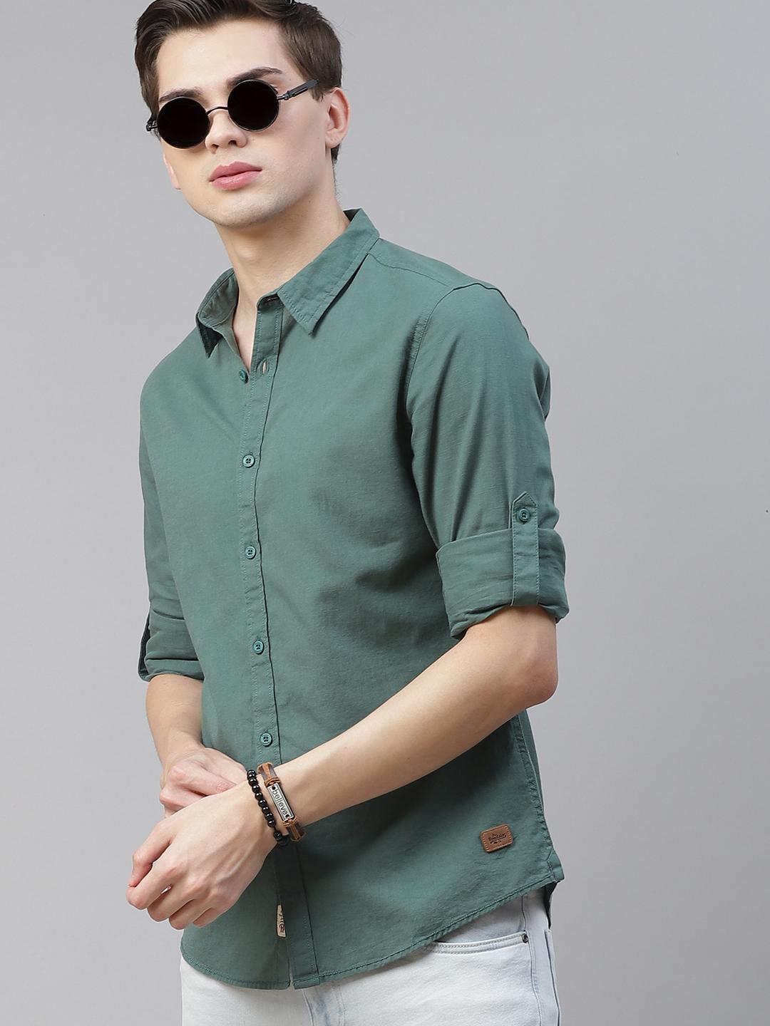 Roadster Men Green Cotton Casual Shirt