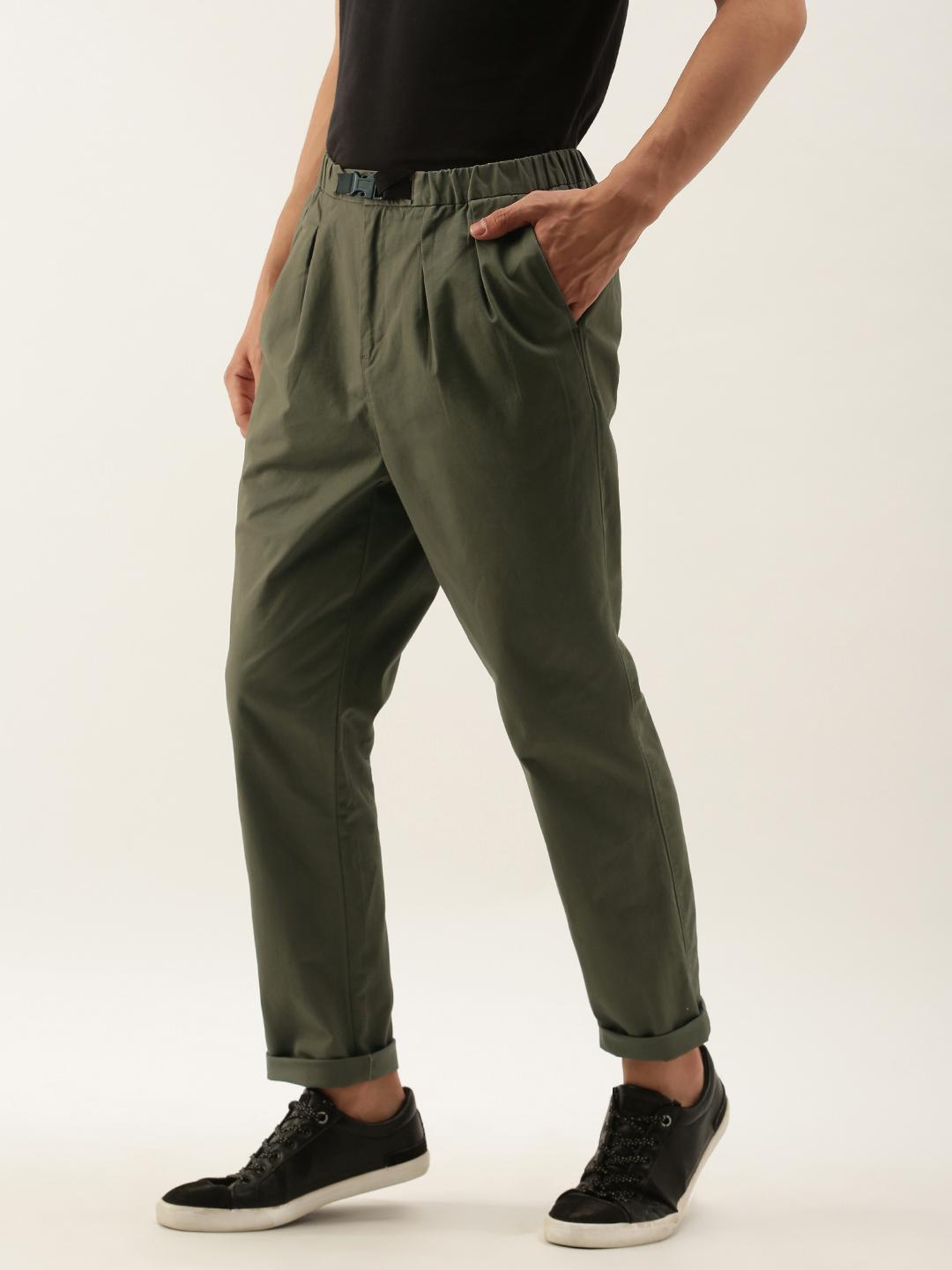 Buy Mr Bowerbird Men Olive Green Slim Fit Solid Cropped Chinos ...