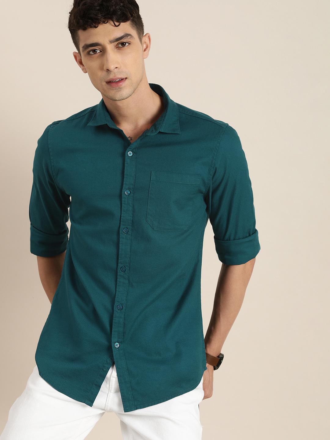INVICTUS Men Green Slim Fit Solid Shirt