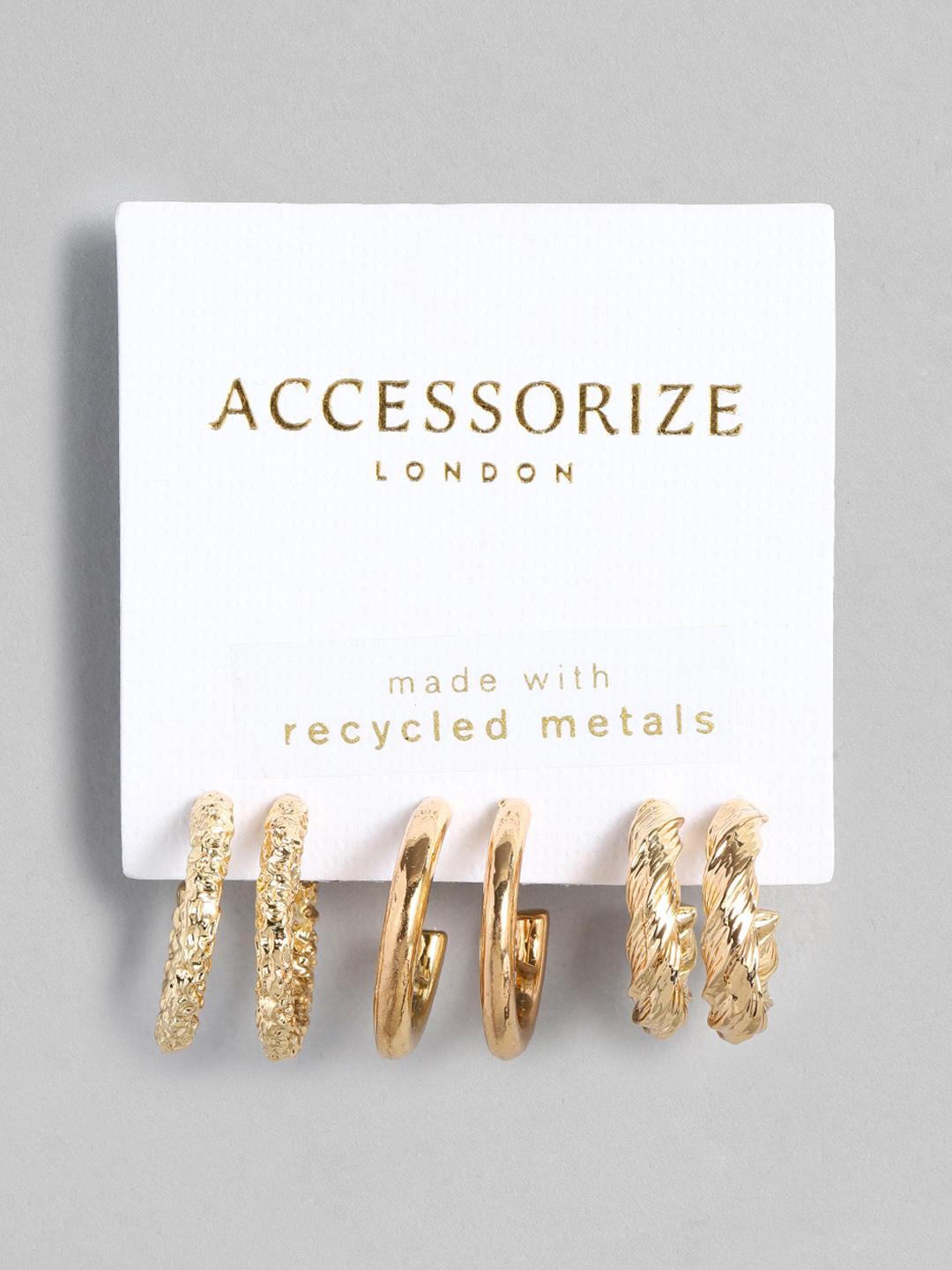 Buy Accessorize Set Of 3 Gold Toned Geometric Half Hoop Earrings -  - Accessories for Women